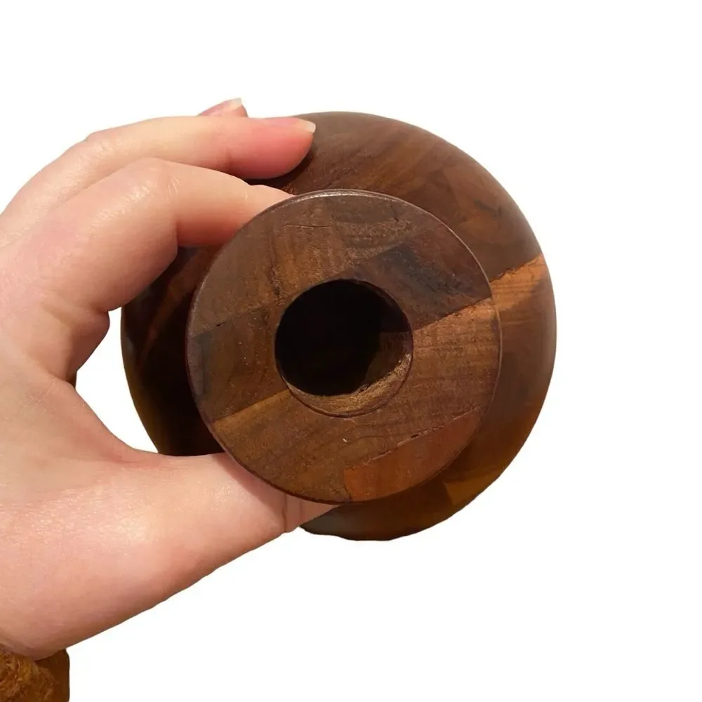 Turned Wood Bud Vase Candle Holder Mid Century Modern